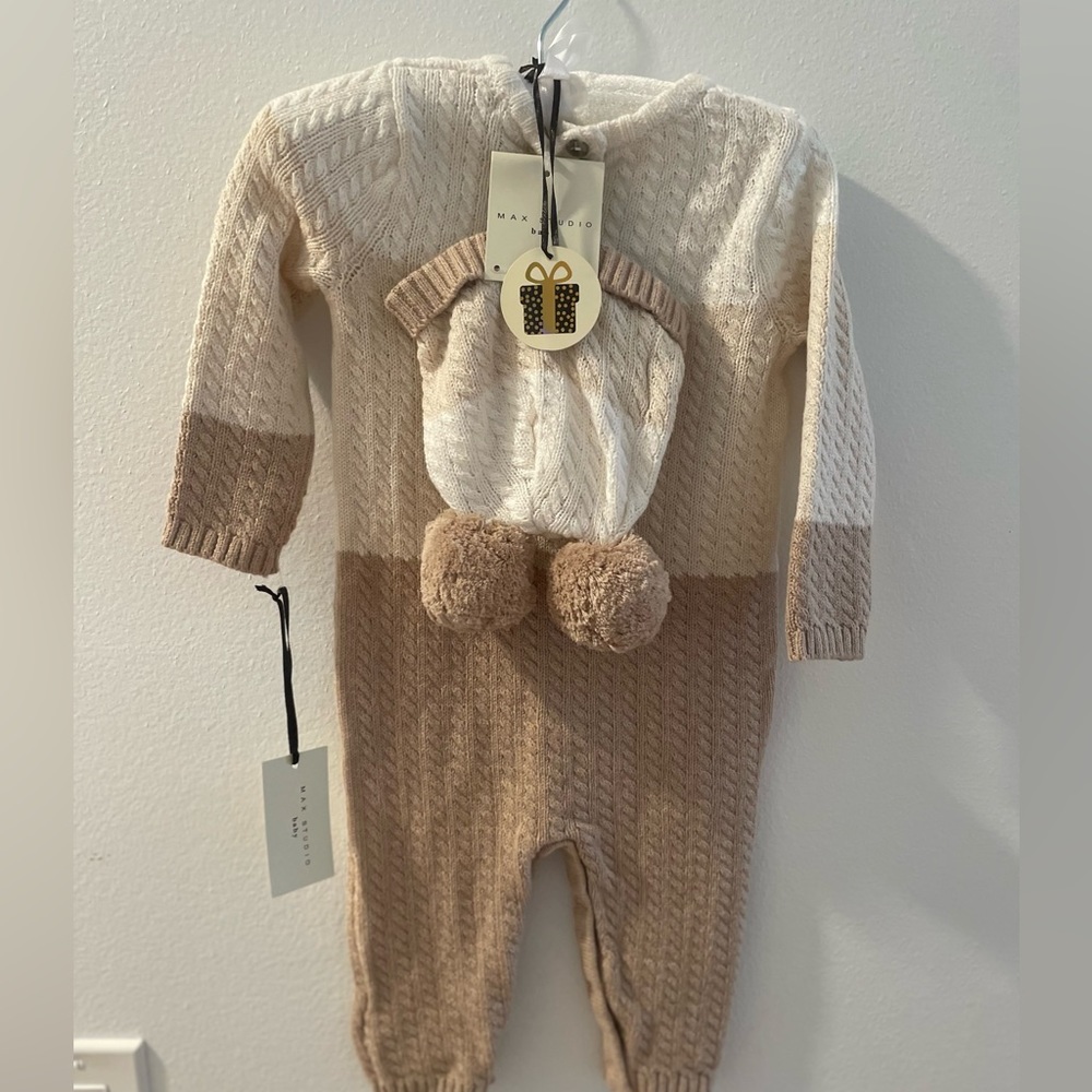 Max Studio cream and tan unisex sweater outfit